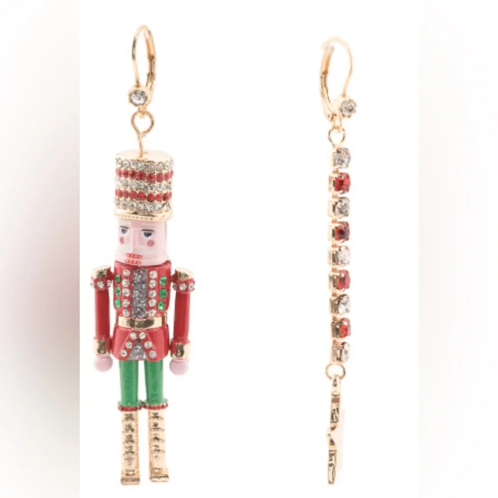 Red‎ Nutcracker and Rhinestone Drop Earrings
